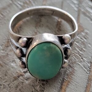 Navajo Signed Carma Harvey Vintage Sterling Silver Turquoise Oval Ring